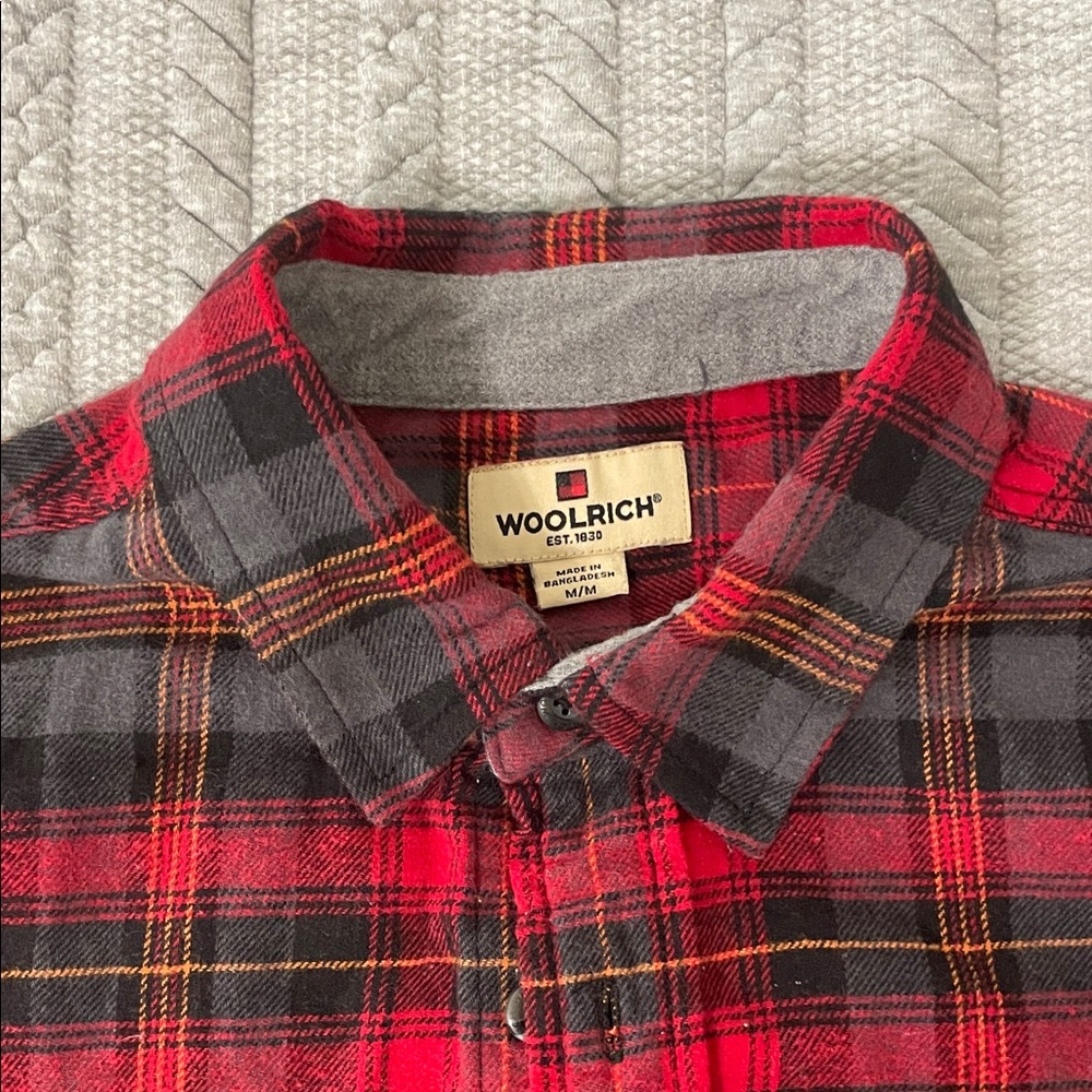 Woolrich Men's Red and Black Plaid Flannel Shirt